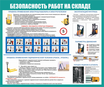 С67-2 Охрана труда при работе на складе (1000х1200 мм или 1000х1000 мм, пластик ПВХ 3мм, Прямая печать на пластик) - Стенды - Охрана труда на складе - магазин "Охрана труда и Техника безопасности"